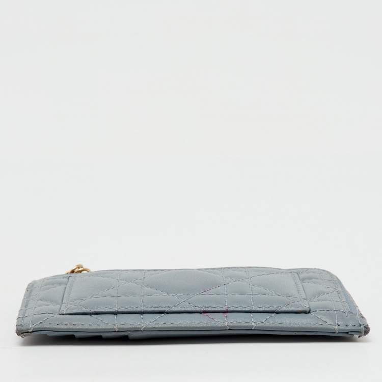 Pre Owned Dior Pale Blue Cannage Leather Cosmos Zip Card Holder