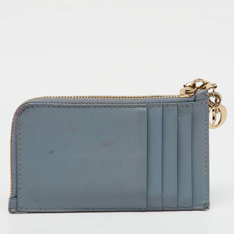 Pre Owned Dior Pale Blue Cannage Leather Cosmos Zip Card Holder