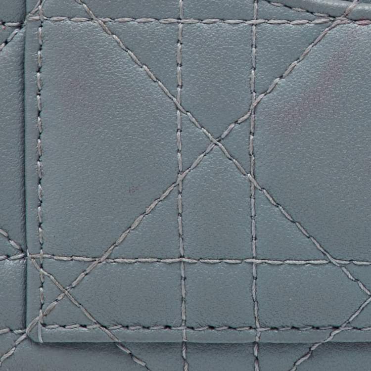 Pre Owned Dior Pale Blue Cannage Leather Cosmos Zip Card Holder