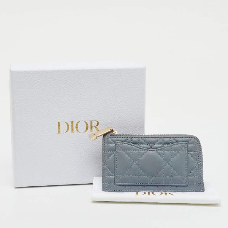 Pre Owned Dior Pale Blue Cannage Leather Cosmos Zip Card Holder