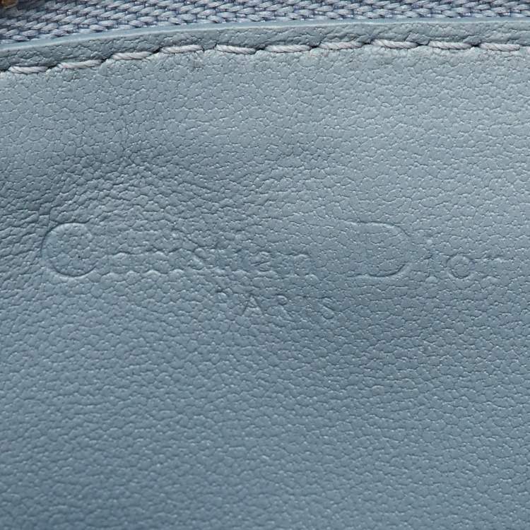 Pre Owned Dior Pale Blue Cannage Leather Cosmos Zip Card Holder