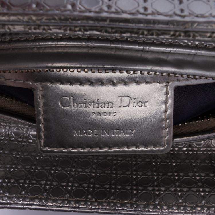 Pre Owned Dior Silver Medium Ombre Metallic Patent Microcannage Lady Dior