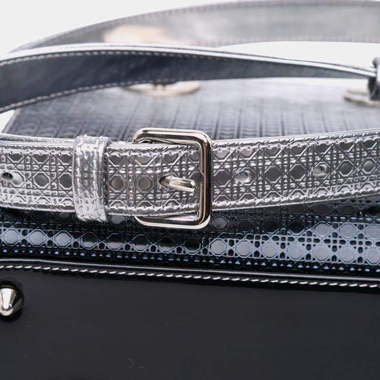 Pre Owned Dior Silver Medium Ombre Metallic Patent Microcannage Lady Dior