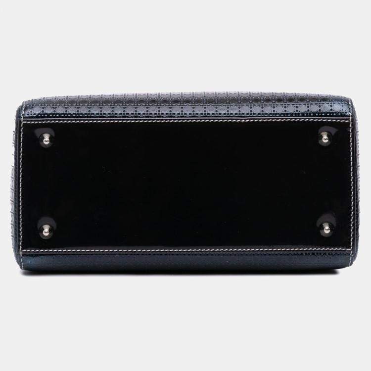 Pre Owned Dior Silver Medium Ombre Metallic Patent Microcannage Lady Dior