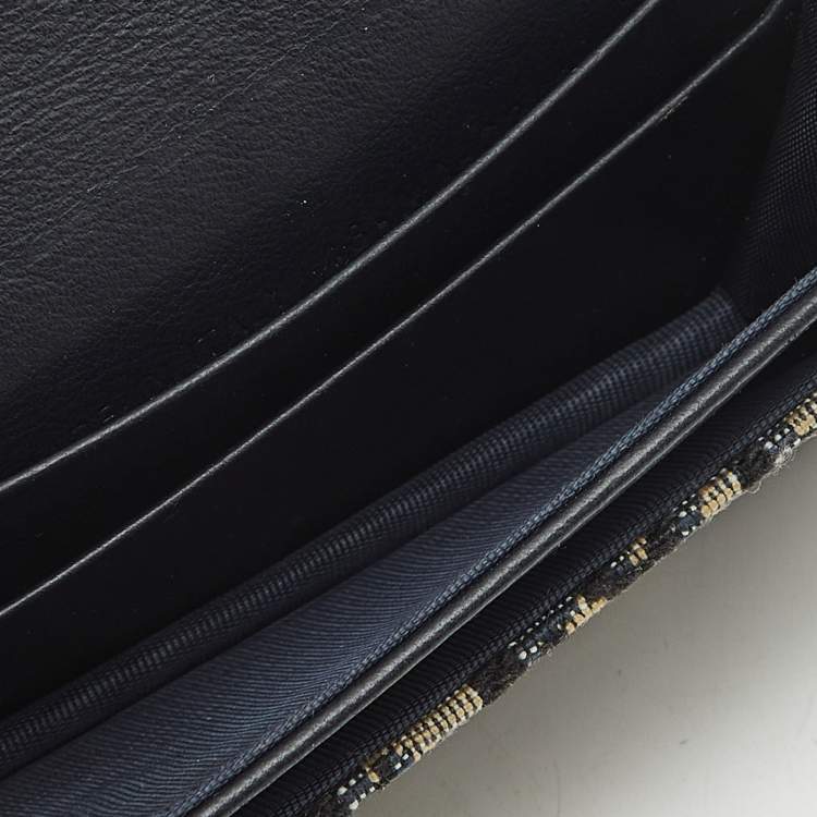 Pre Owned Dior Navy Blue Oblique Canvas Saddle 5 Gusset Card Holder