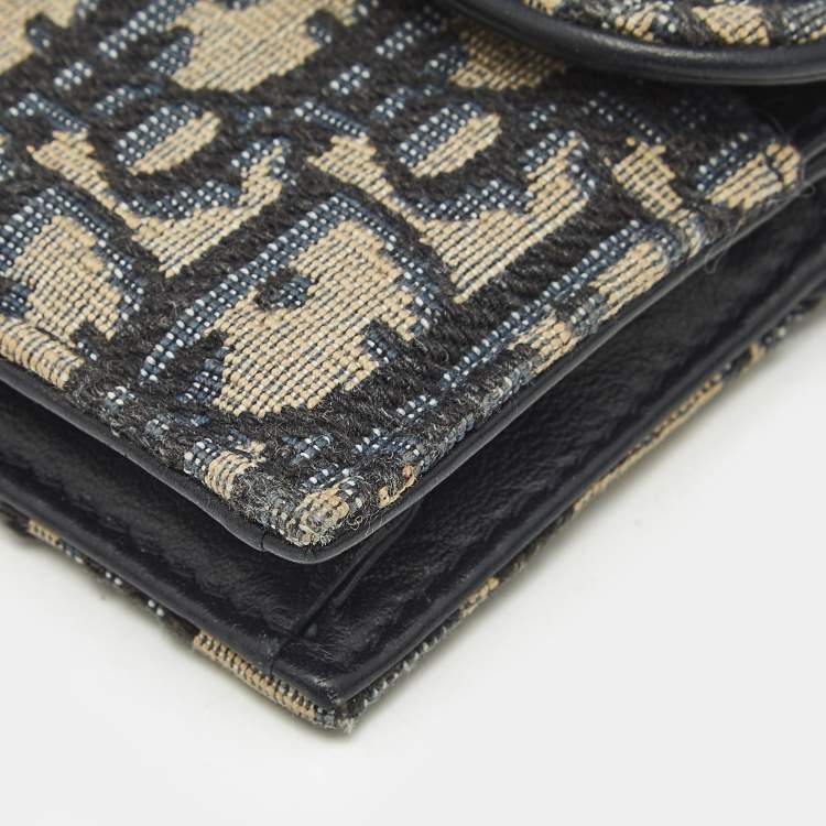 Pre Owned Dior Navy Blue Oblique Canvas Saddle 5 Gusset Card Holder