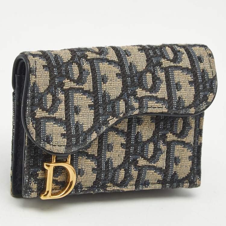 Pre Owned Dior Navy Blue Oblique Canvas Saddle 5 Gusset Card Holder