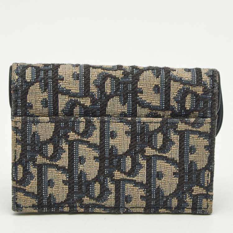 Pre Owned Dior Navy Blue Oblique Canvas Saddle 5 Gusset Card Holder