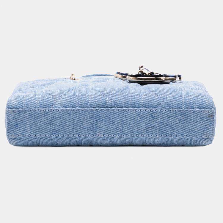 Pre Owned Dior Blue Medium Denim Macrocannage Lady D Joy Satchel