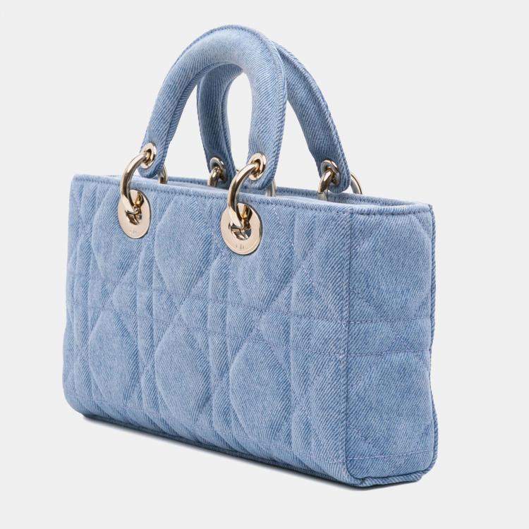Pre Owned Dior Blue Medium Denim Macrocannage Lady D Joy Satchel
