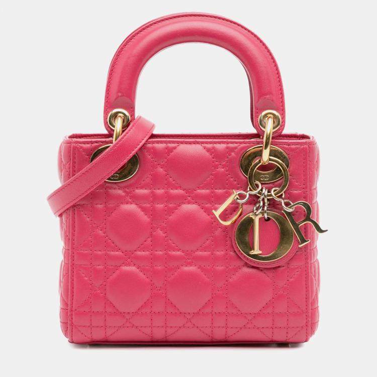 Pre Owned Dior Pink Mini Lambskin Cannage Lady Dior