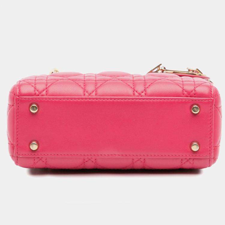 Pre Owned Dior Pink Mini Lambskin Cannage Lady Dior
