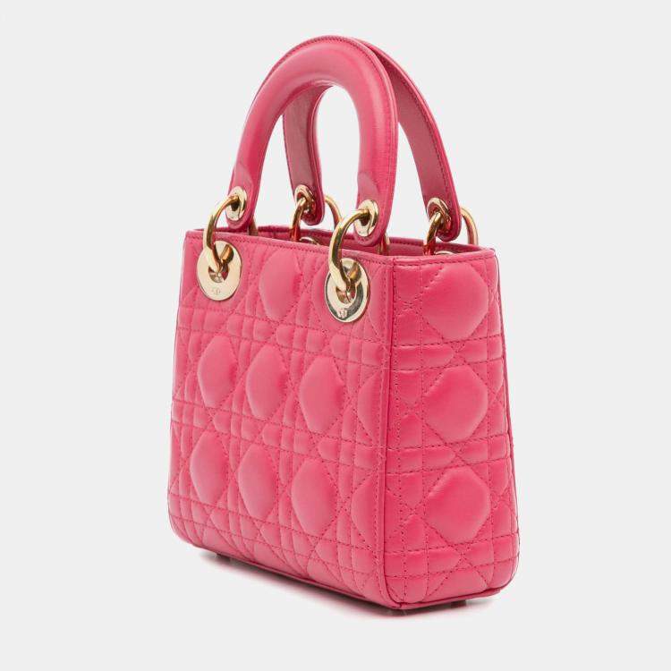 Pre Owned Dior Pink Mini Lambskin Cannage Lady Dior