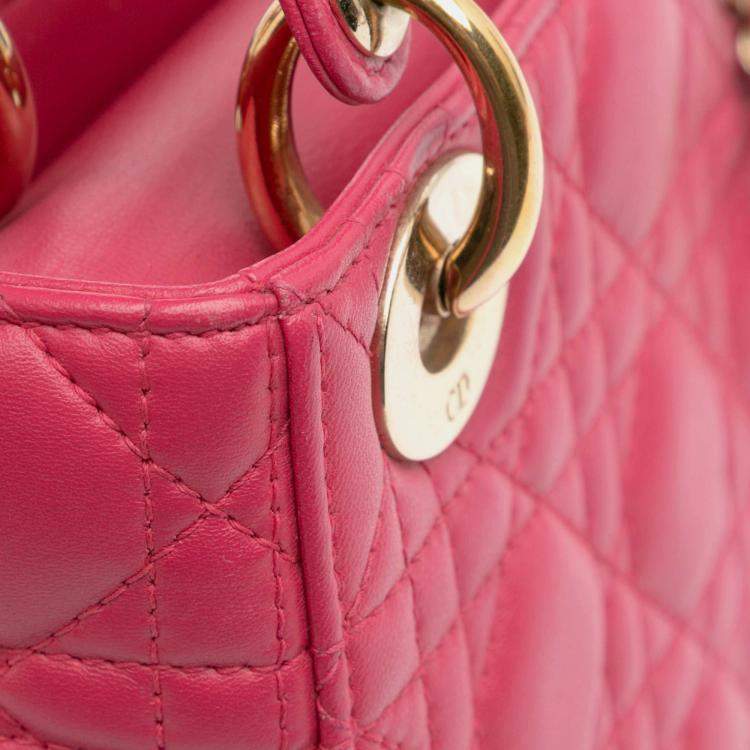 Pre Owned Dior Pink Mini Lambskin Cannage Lady Dior