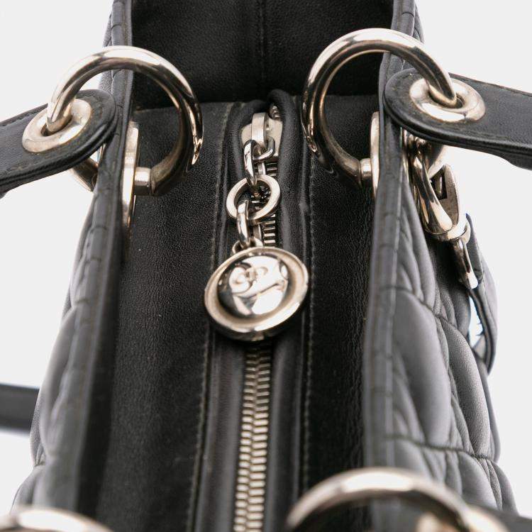 Pre Owned Dior Black Medium Lambskin Cannage Lady Dior