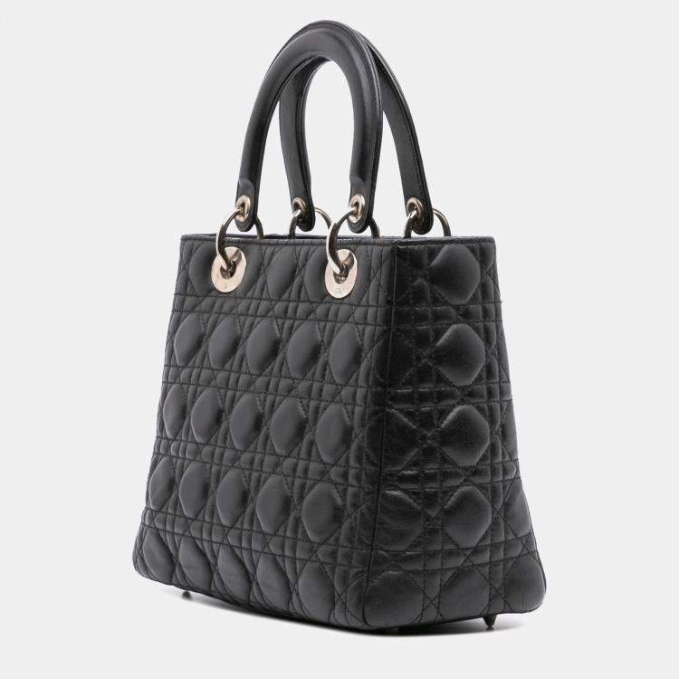 Pre Owned Dior Black Medium Lambskin Cannage Lady Dior