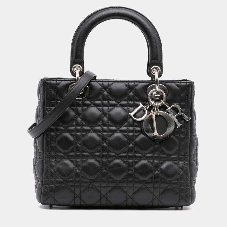Pre Owned Dior Black Medium Lambskin Cannage Lady Dior