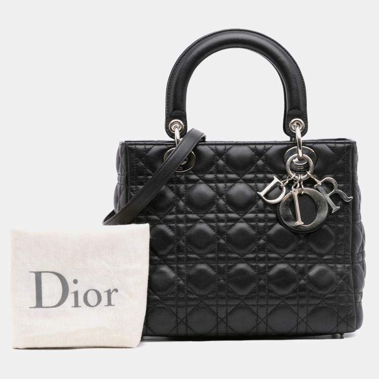 Pre Owned Dior Black Medium Lambskin Cannage Lady Dior