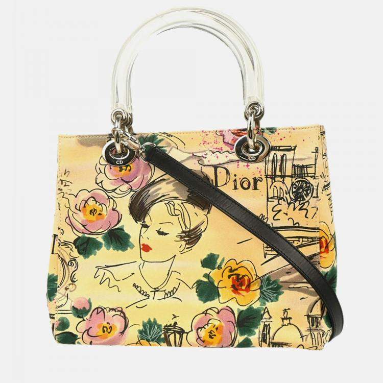 Pre Owned Christian Dior Beige Canvas Lady Dior 2way Handbag
