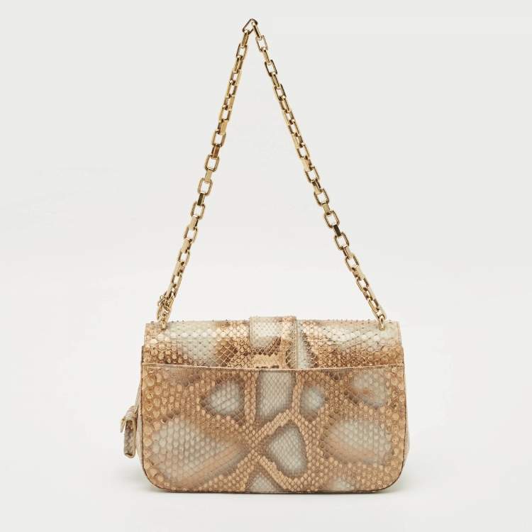Pre Owned Dior Beige Python Medium Miss Dior Flap Bag