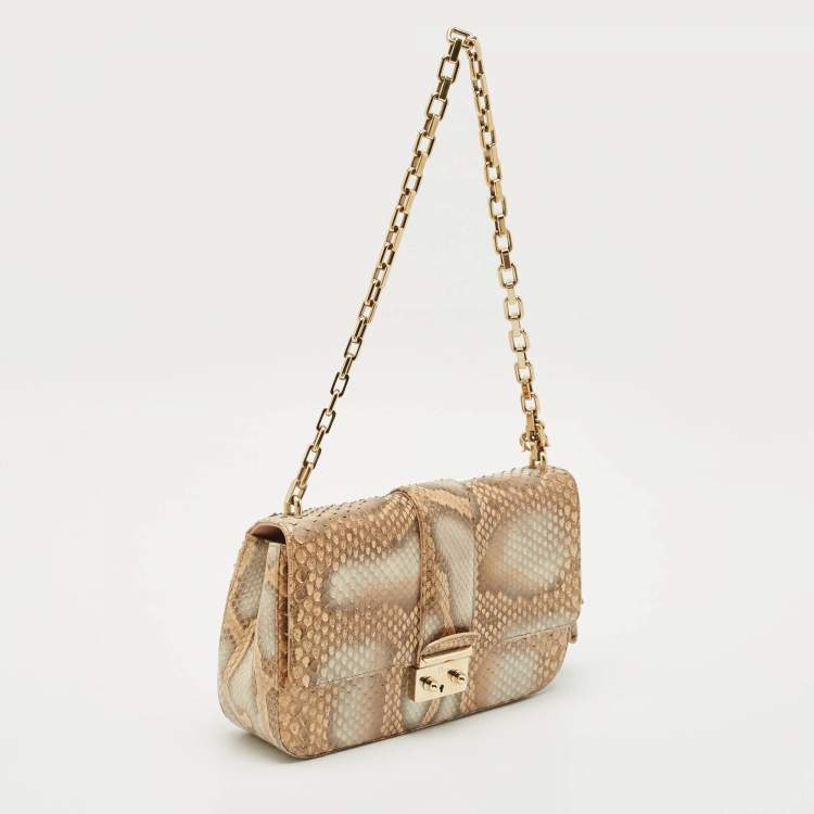 Pre Owned Dior Beige Python Medium Miss Dior Flap Bag