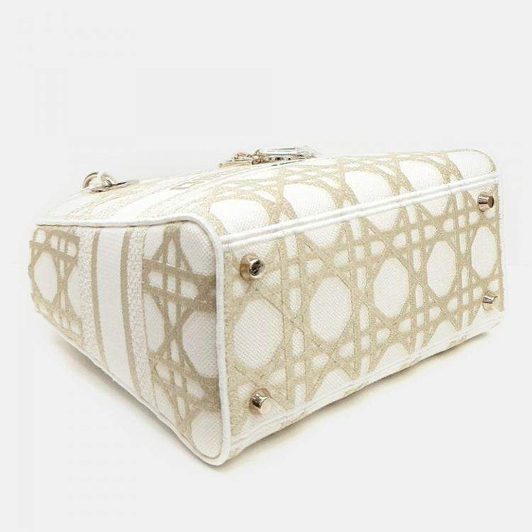 Pre Owned Dior Gold/White Fabric Medium D-LITE Lady Bag 