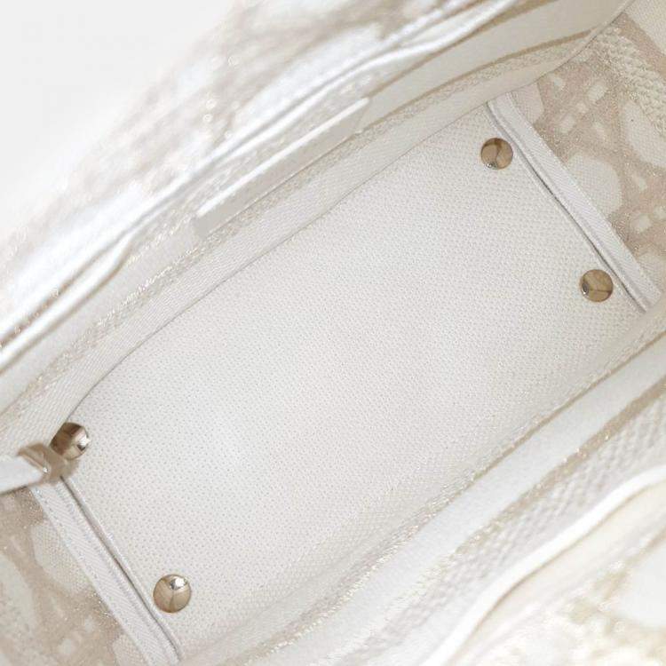 Pre Owned Dior Gold/White Fabric Medium D-LITE Lady Bag 