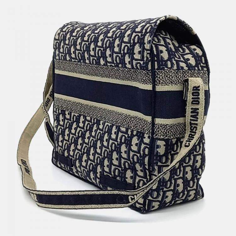 Pre Owned Dior Navy Blue Leather Oblique Camp Messenger Bag