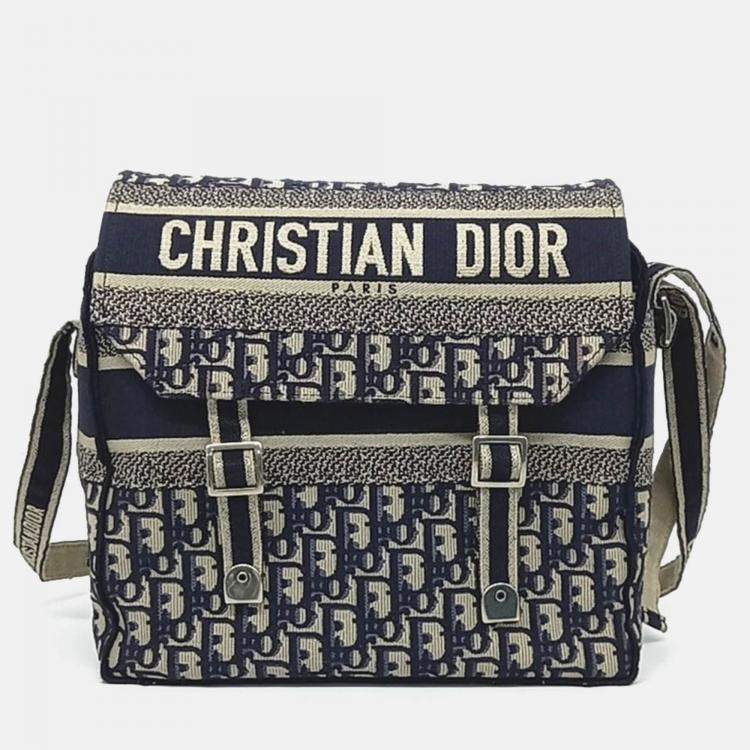 Pre Owned Dior Navy Blue Leather Oblique Camp Messenger Bag