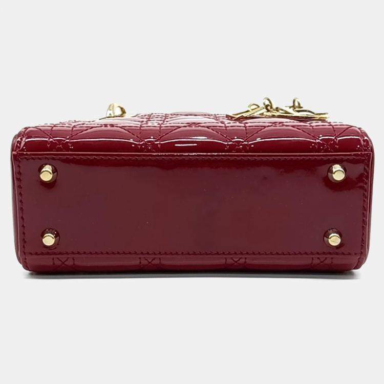 Pre Owned Dior Red Patent Leather Patent Lady Bag Mini