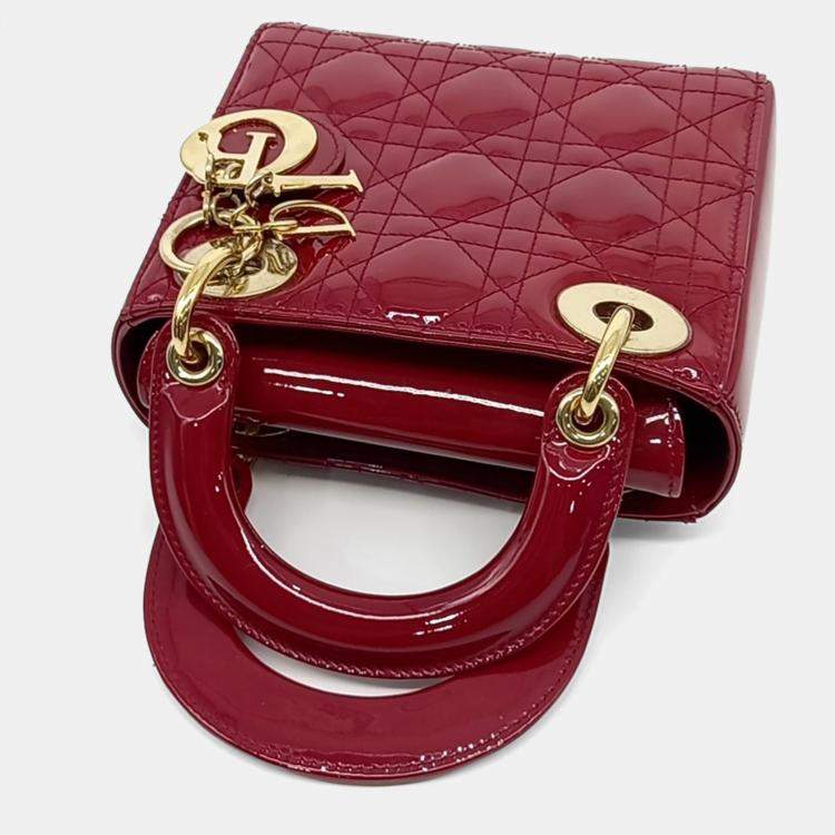 Pre Owned Dior Red Patent Leather Patent Lady Bag Mini