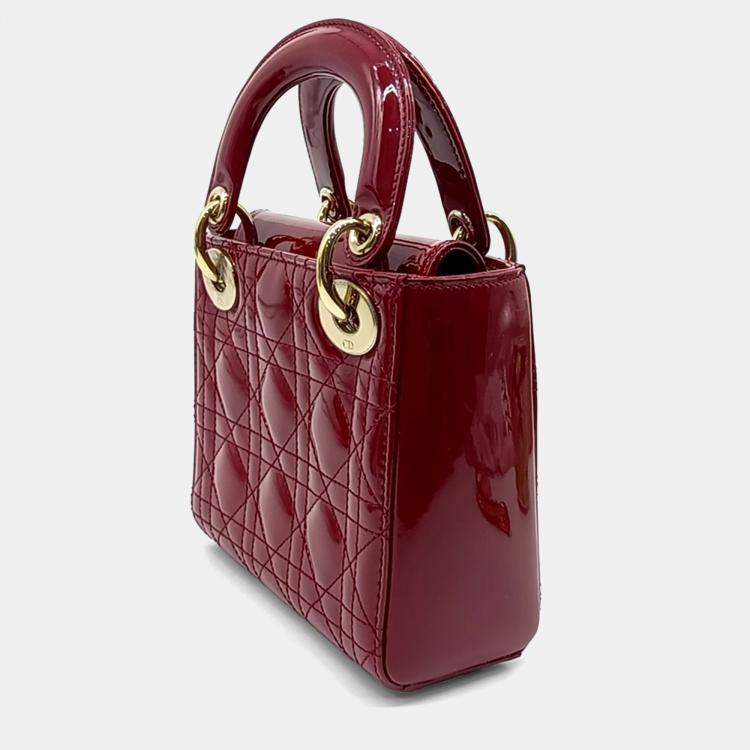 Pre Owned Dior Red Patent Leather Patent Lady Bag Mini