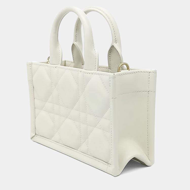 Pre Owned Dior White Leather Cannage Book Tote Bag Mini
