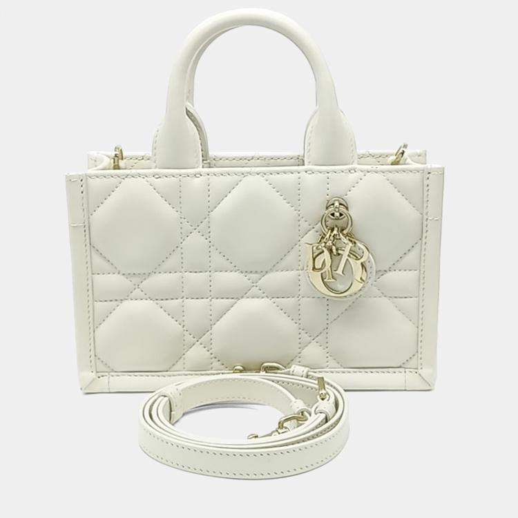 Pre Owned Dior White Leather Cannage Book Tote Bag Mini
