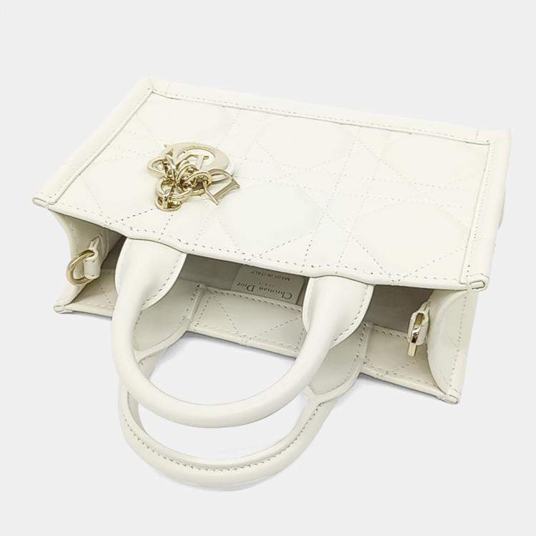 Pre Owned Dior White Leather Cannage Book Tote Bag Mini
