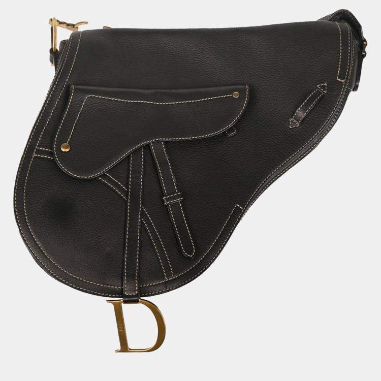 Pre Owned Christian Dior Black Leather Saddle Shoulder Bag