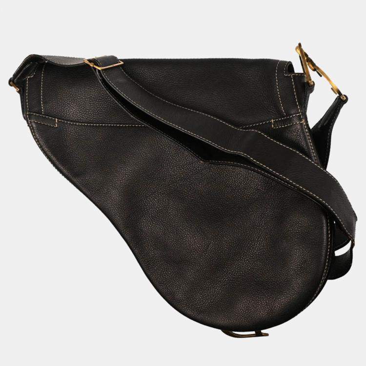 Pre Owned Christian Dior Black Leather Saddle Shoulder Bag