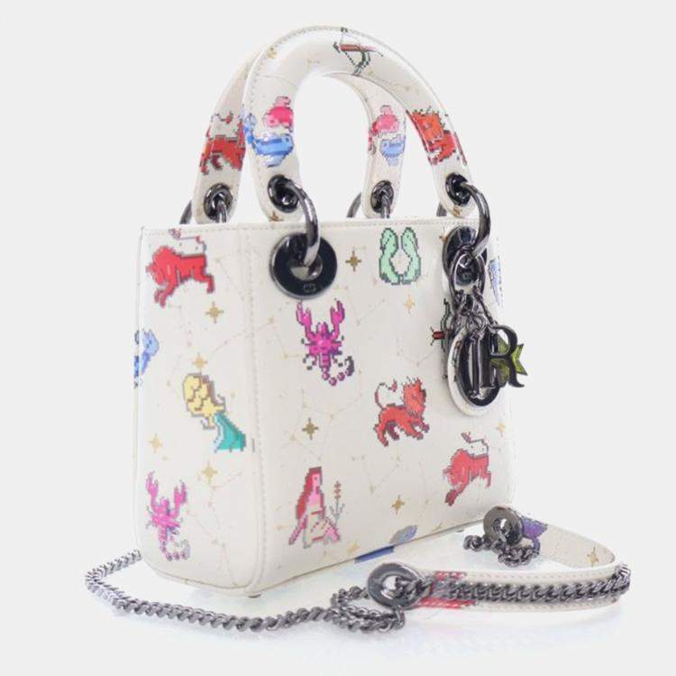 Pre Owned Dior Lady Dior Mini Pixel Zodiac Calfskin Handbag
