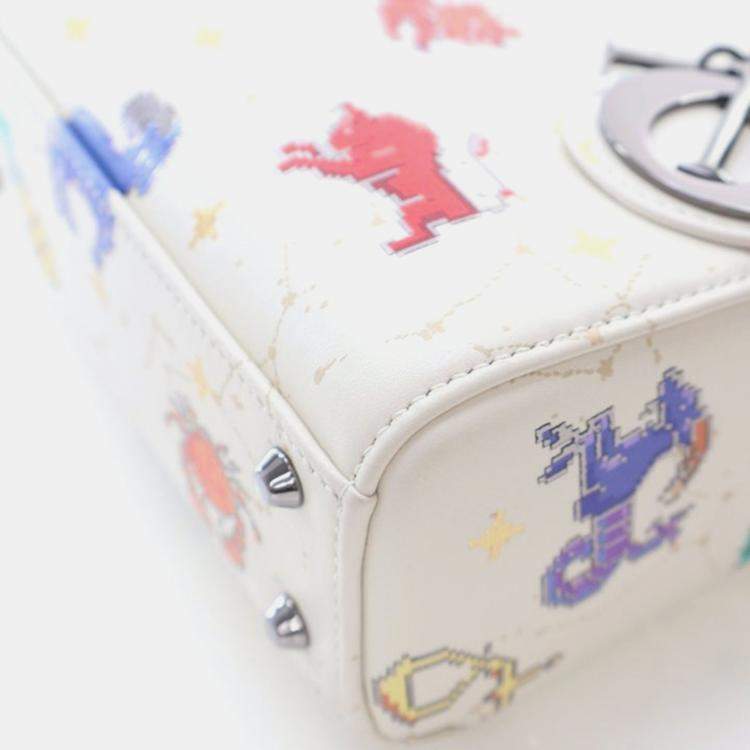 Pre Owned Dior Lady Dior Mini Pixel Zodiac Calfskin Handbag