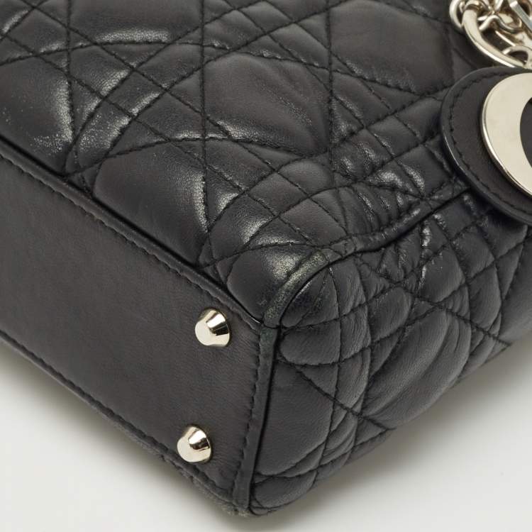 Pre Owned Dior Black Cannage Leather Mini Lady Dior Tote