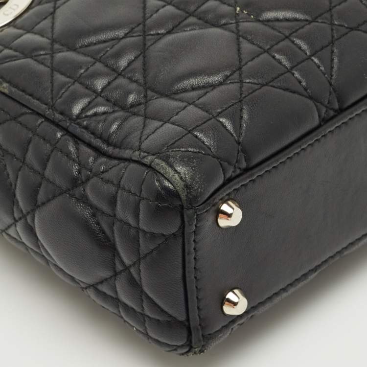 Pre Owned Dior Black Cannage Leather Mini Lady Dior Tote