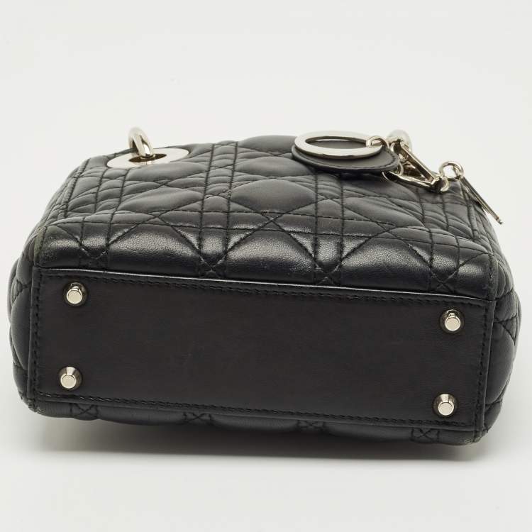 Pre Owned Dior Black Cannage Leather Mini Lady Dior Tote