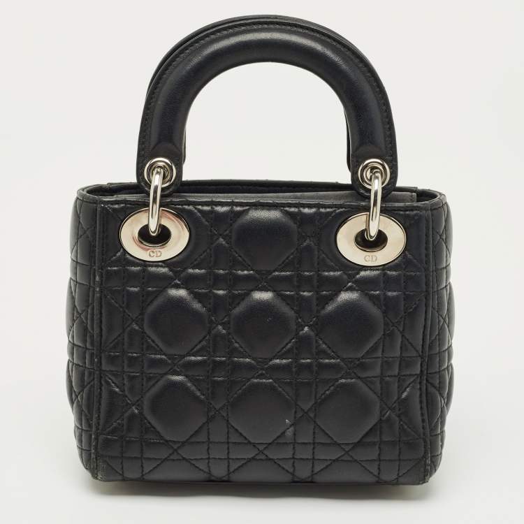 Pre Owned Dior Black Cannage Leather Mini Lady Dior Tote