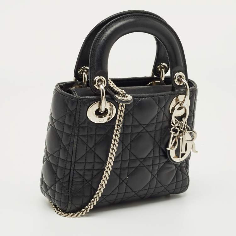 Pre Owned Dior Black Cannage Leather Mini Lady Dior Tote