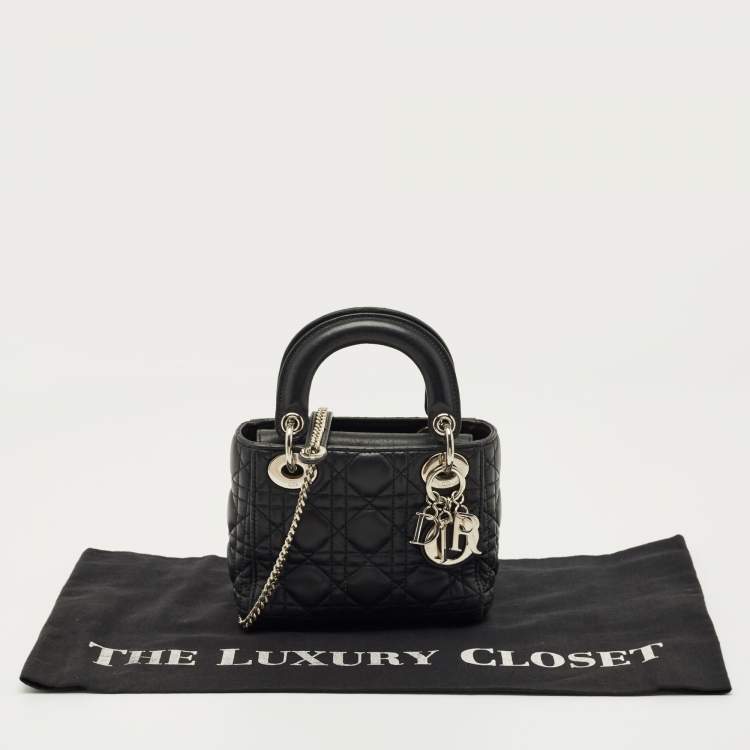 Pre Owned Dior Black Cannage Leather Mini Lady Dior Tote