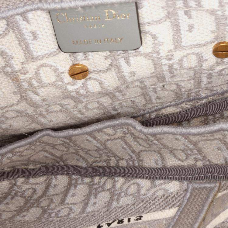 Pre Owned Dior Grey Oblique Canvas Embroidered Saddle Bag