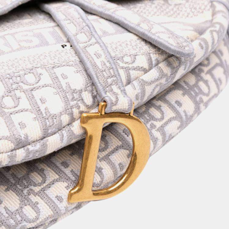 Pre Owned Dior Grey Oblique Canvas Embroidered Saddle Bag