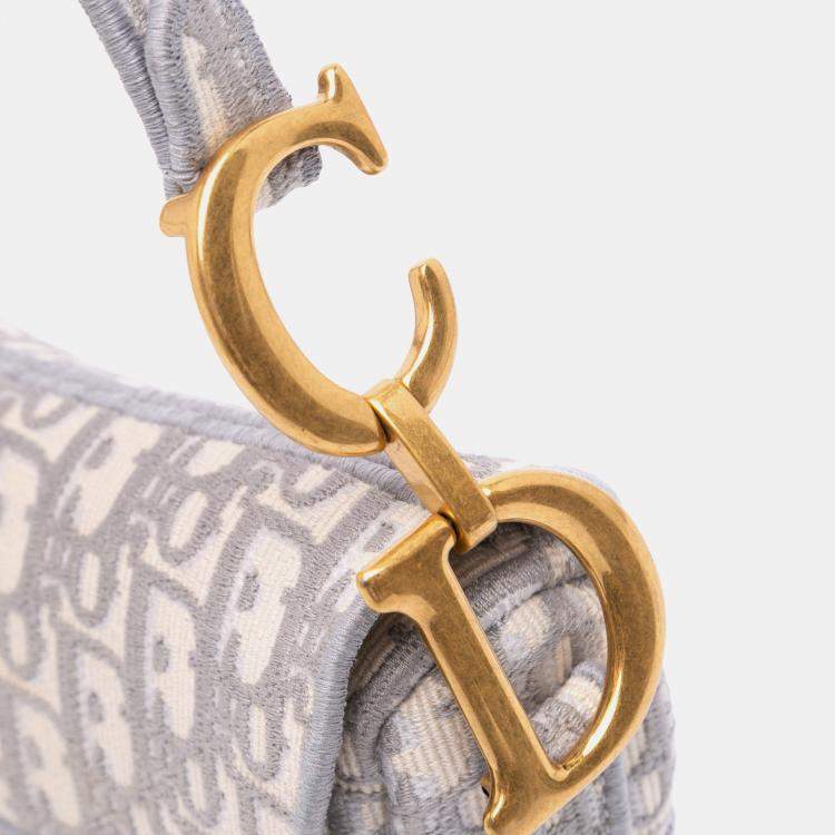 Pre Owned Dior Grey Oblique Canvas Embroidered Saddle Bag