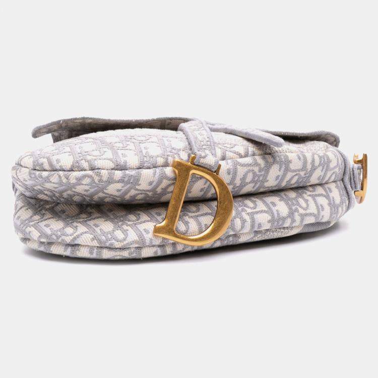 Pre Owned Dior Grey Oblique Canvas Embroidered Saddle Bag