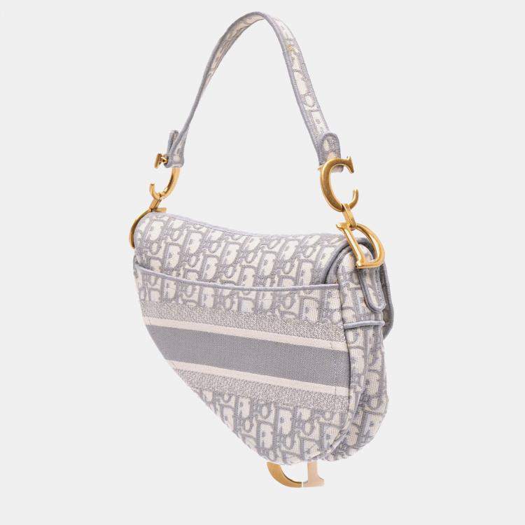 Pre Owned Dior Grey Oblique Canvas Embroidered Saddle Bag